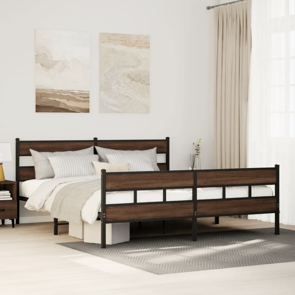 Sengeramme i metall uten madrass brun eik 193x203 cm