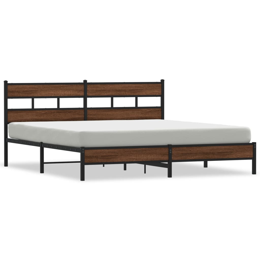 Sengeramme i metall uten madrass brun eik 183x213 cm