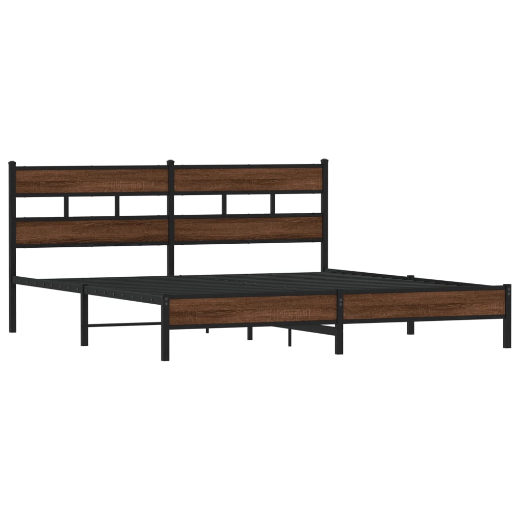 Sengeramme i metall uten madrass brun eik 183x213 cm