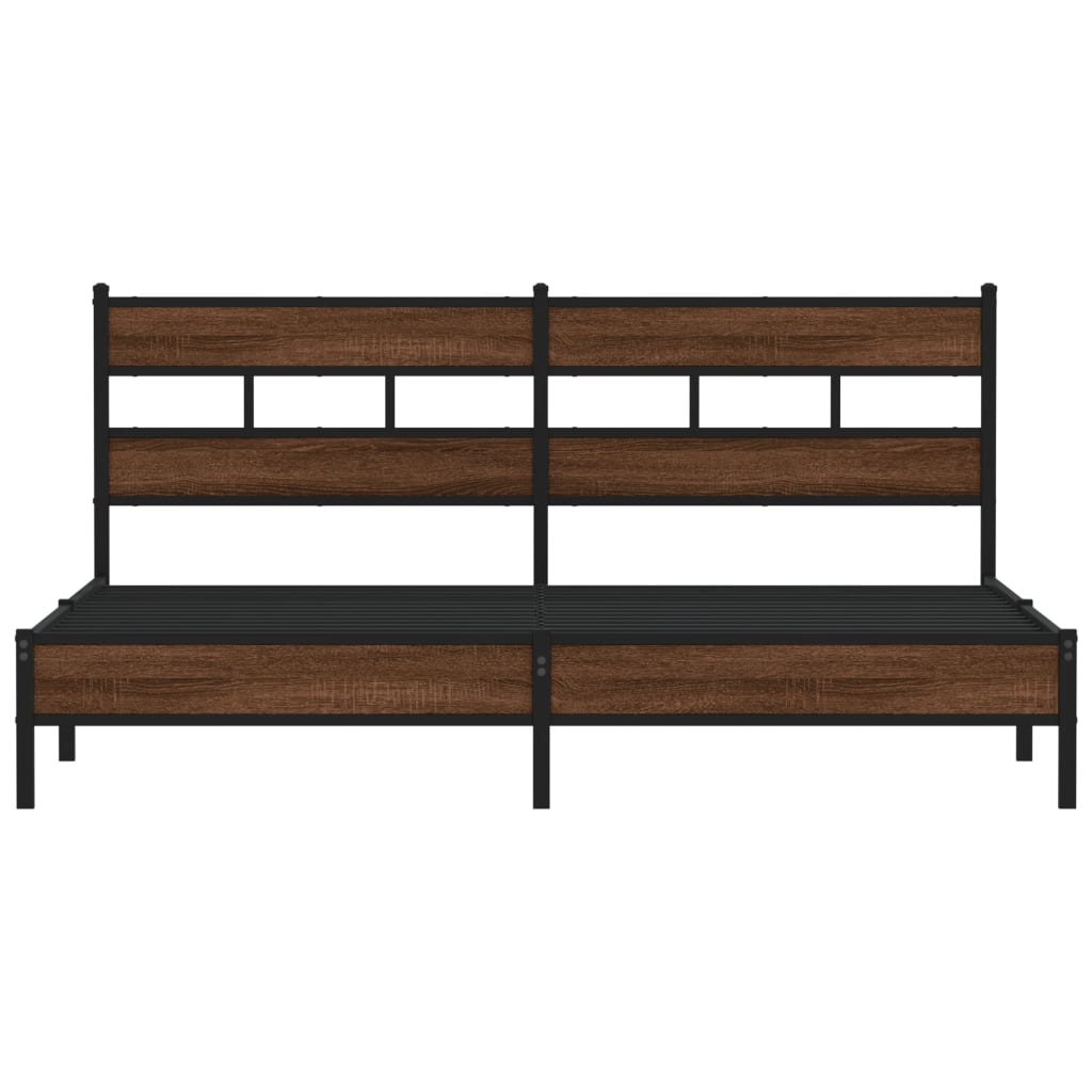 Sengeramme i metall uten madrass brun eik 183x213 cm
