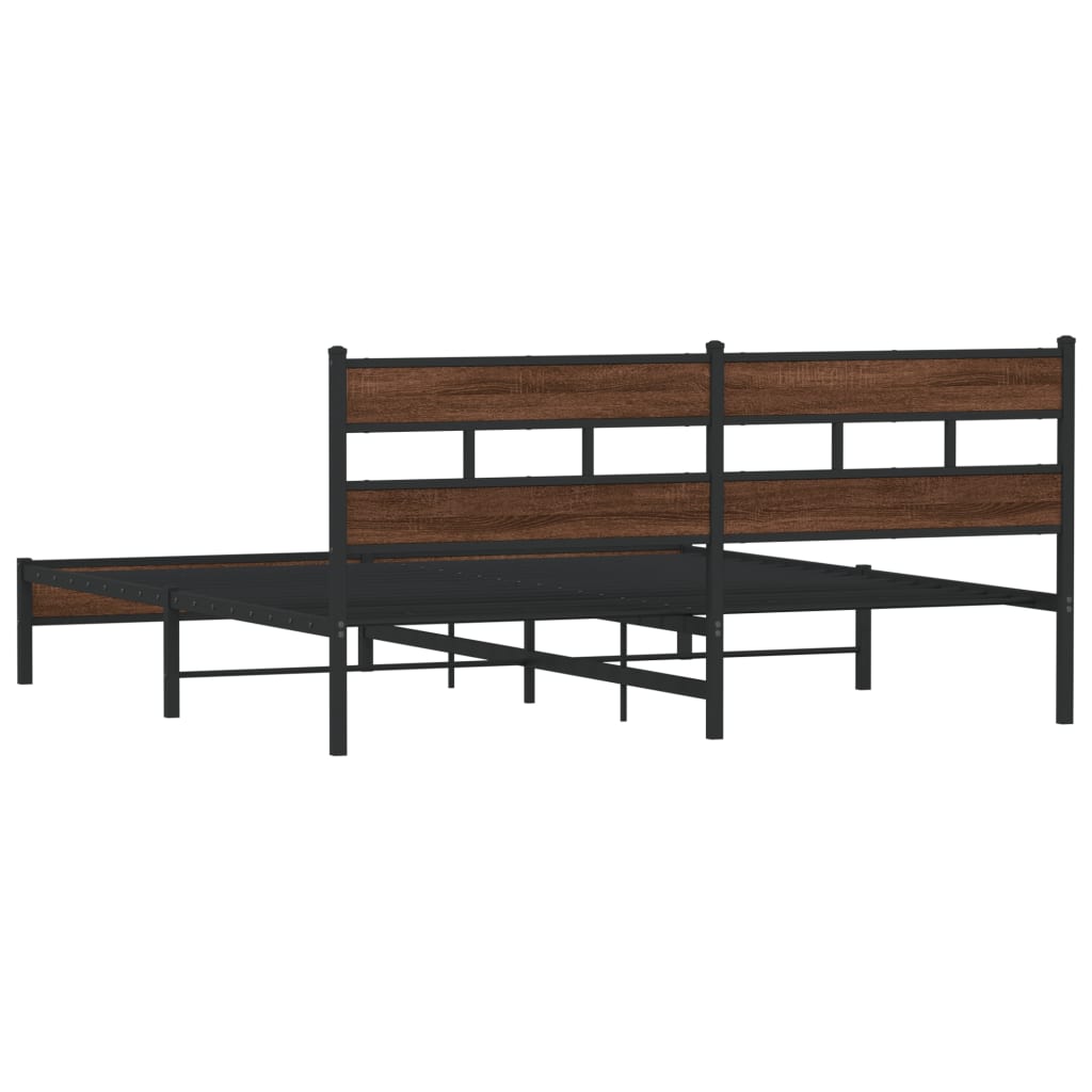 Sengeramme i metall uten madrass brun eik 193x203 cm