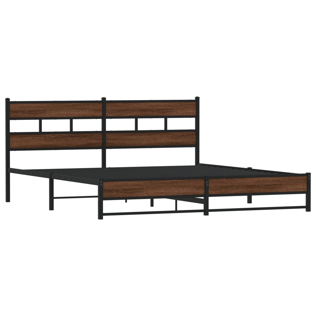 Sengeramme i metall uten madrass brun eik 193x203 cm