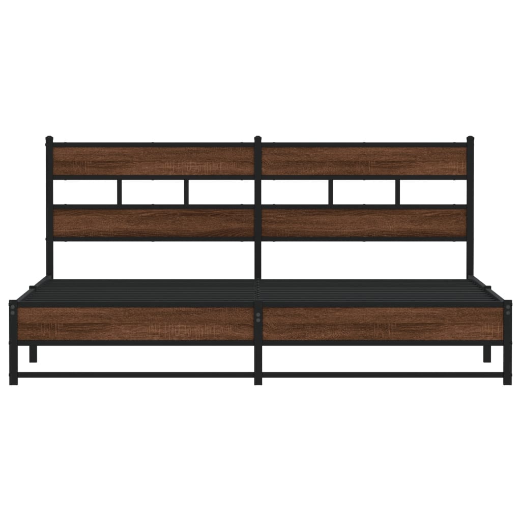 Sengeramme i metall uten madrass brun eik 193x203 cm