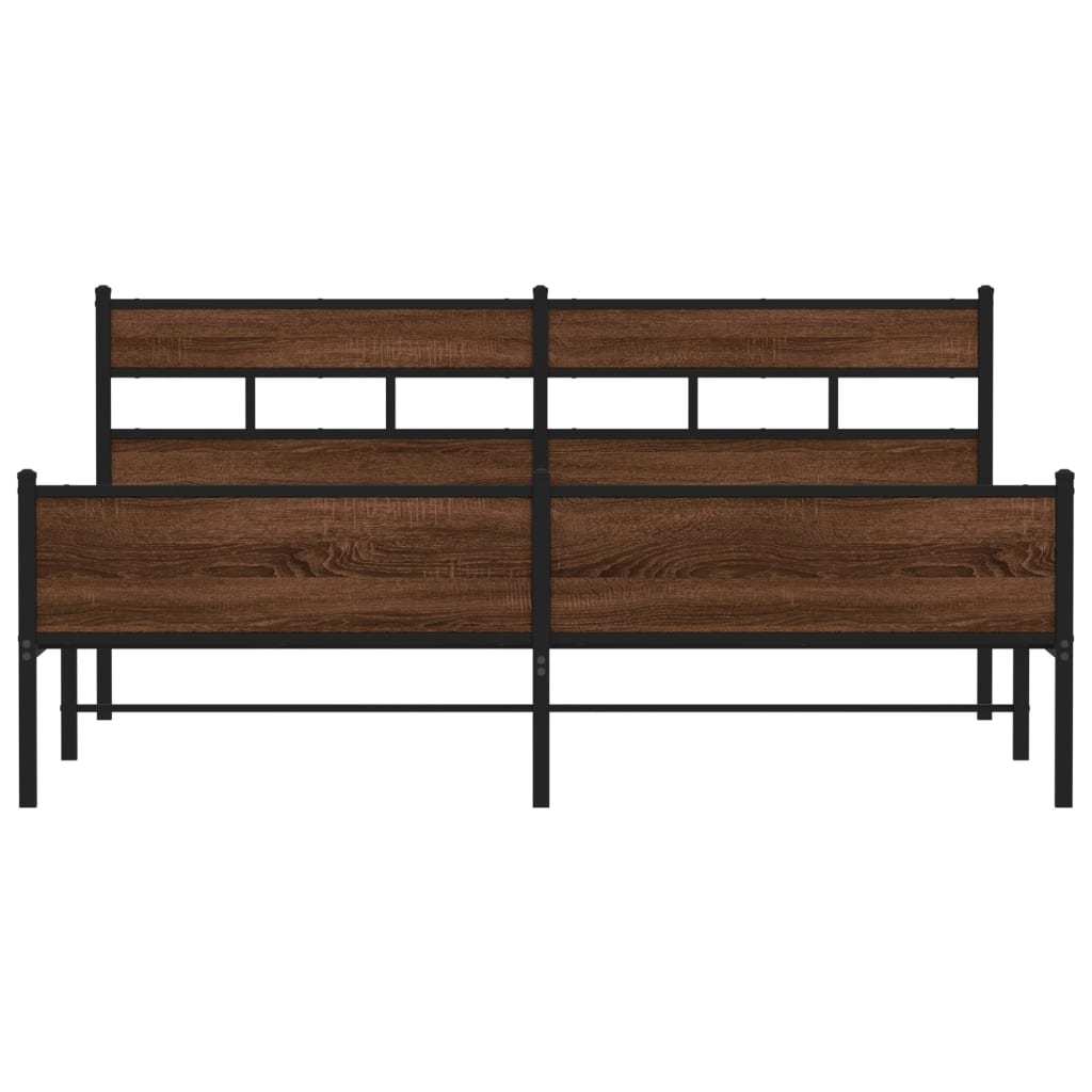 Sengeramme i metall uten madrass brun eik 183x213 cm
