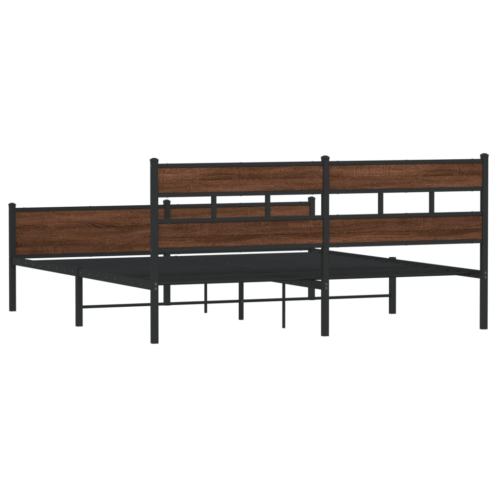 Sengeramme i metall uten madrass brun eik 183x213 cm