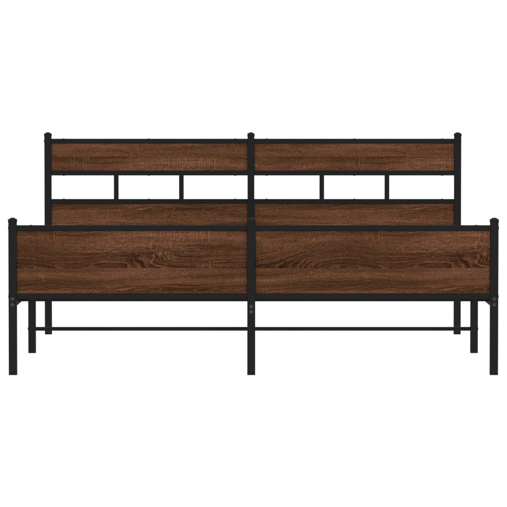 Sengeramme i metall uten madrass brun eik 193x203 cm