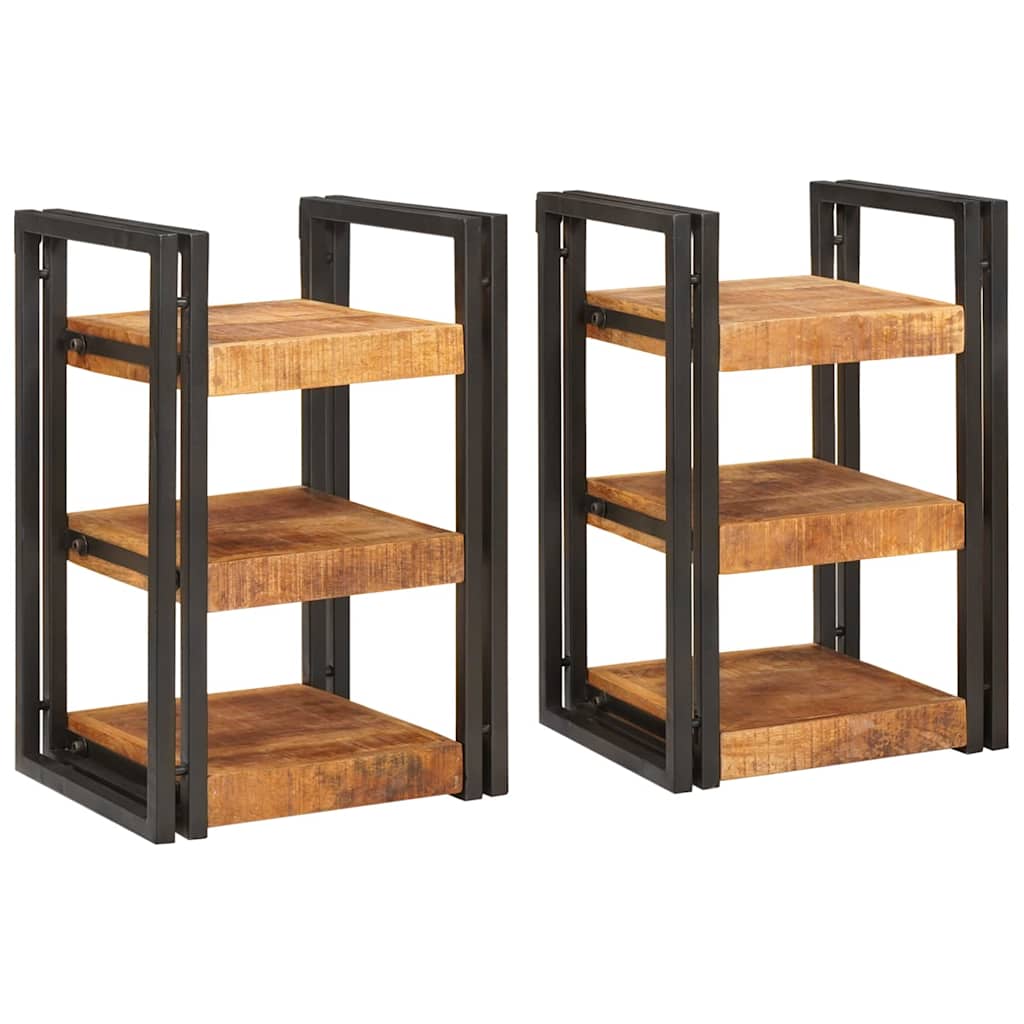 Nattbord 2 pcs Brunt og svart 38 x 33 x 58 cm Massiv mango tre