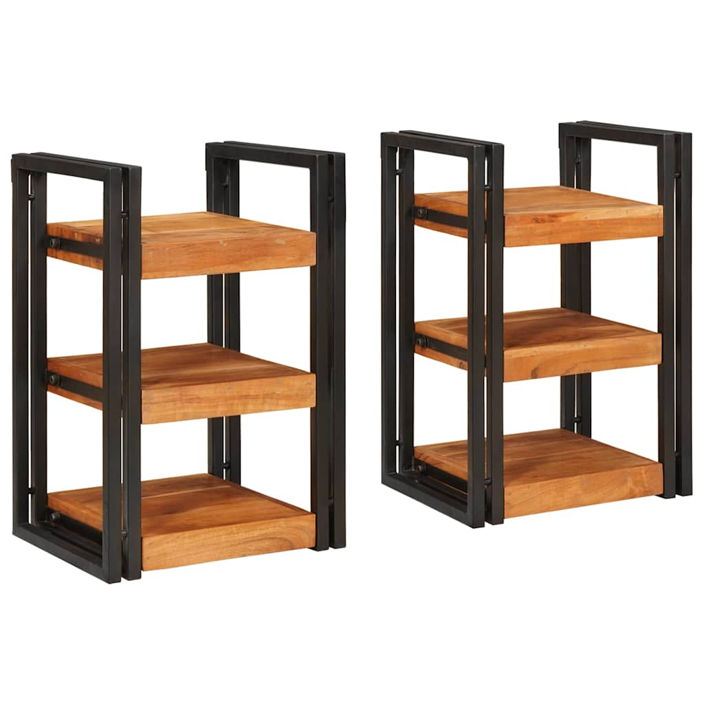 Nattbord 2 pcs Brunt og svart 38 x 33 x 58 cm Solid akasietre