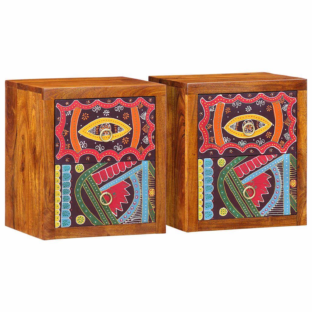 Nattbordskap med skuff 2 pcs Brun 35 x 30 x 40 cm heltre akasie
