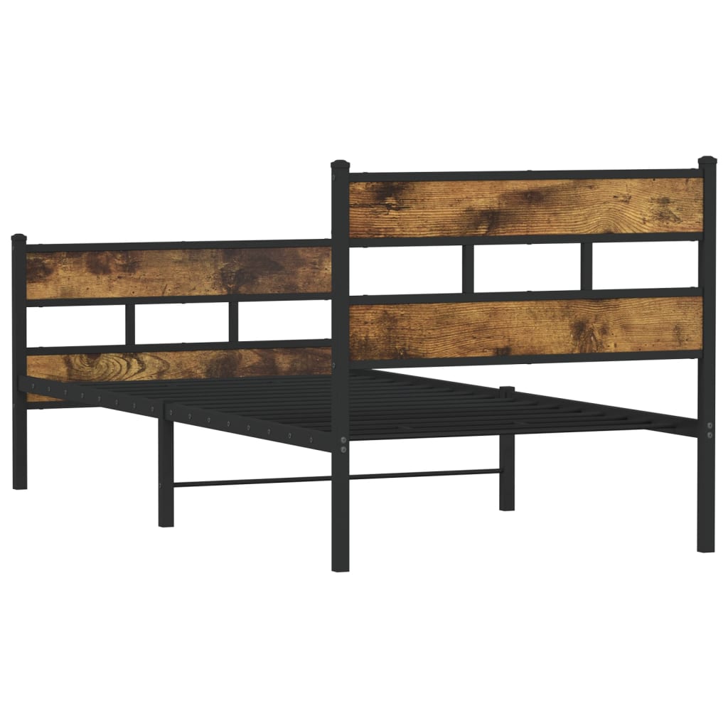 Sengeramme i metall uten madrass røkt eik 107x203 cm
