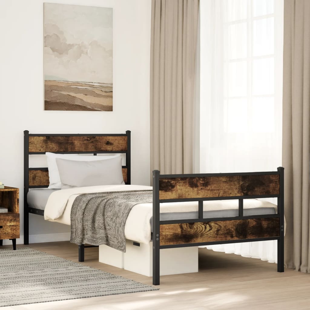 Sengeramme i metall uten madrass røkt eik 107x203 cm