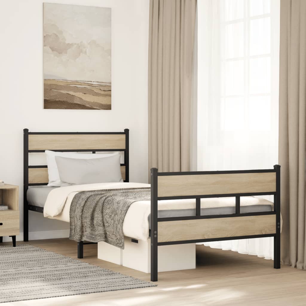 Sengeramme i metall uten madrass sonoma eik 100x190 cm