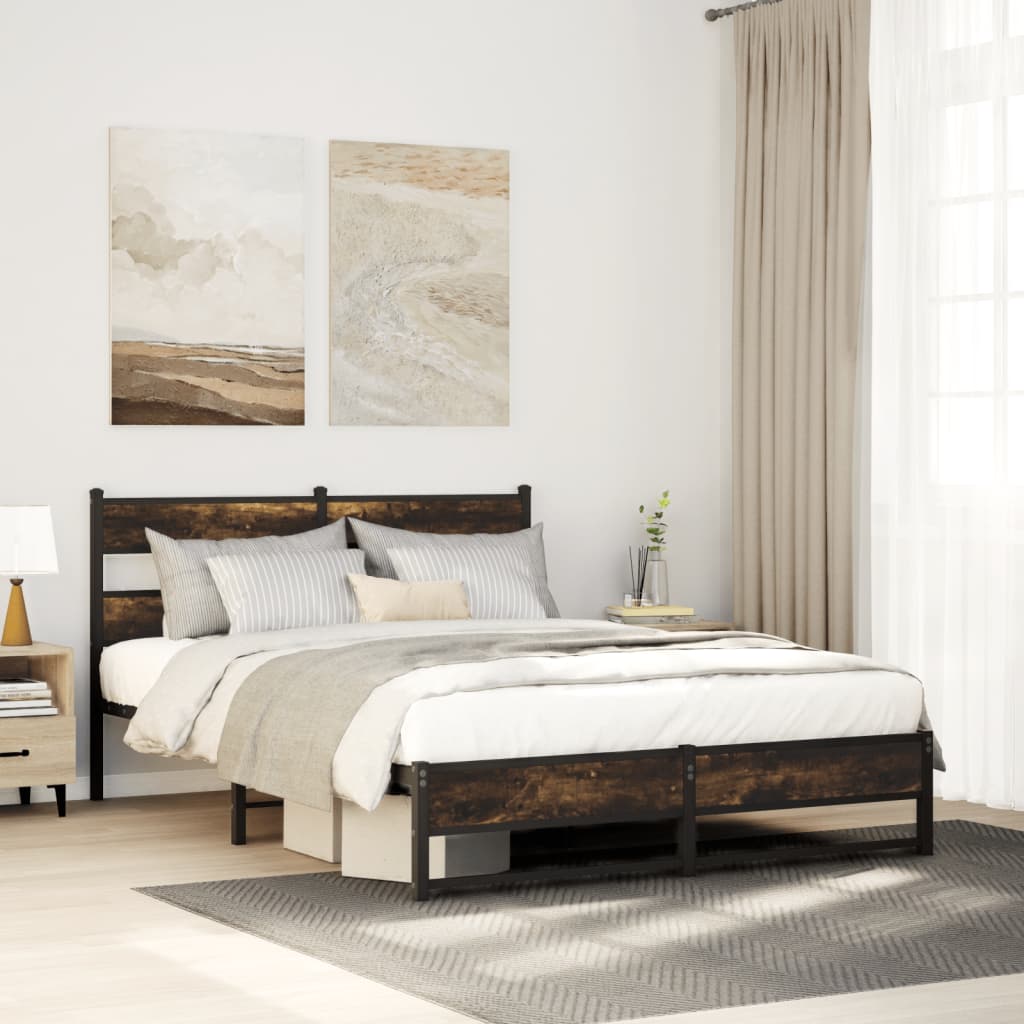 Sengeramme i metall uten madrass røkt eik 160x200 cm