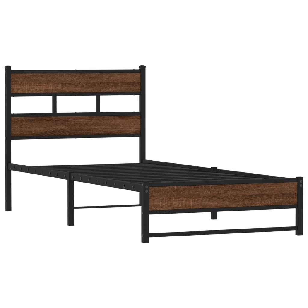 Sengeramme i metall uten madrass brun eik 100x190 cm