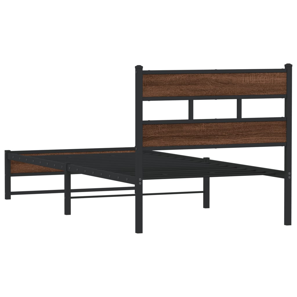 Sengeramme i metall uten madrass brun eik 100x190 cm