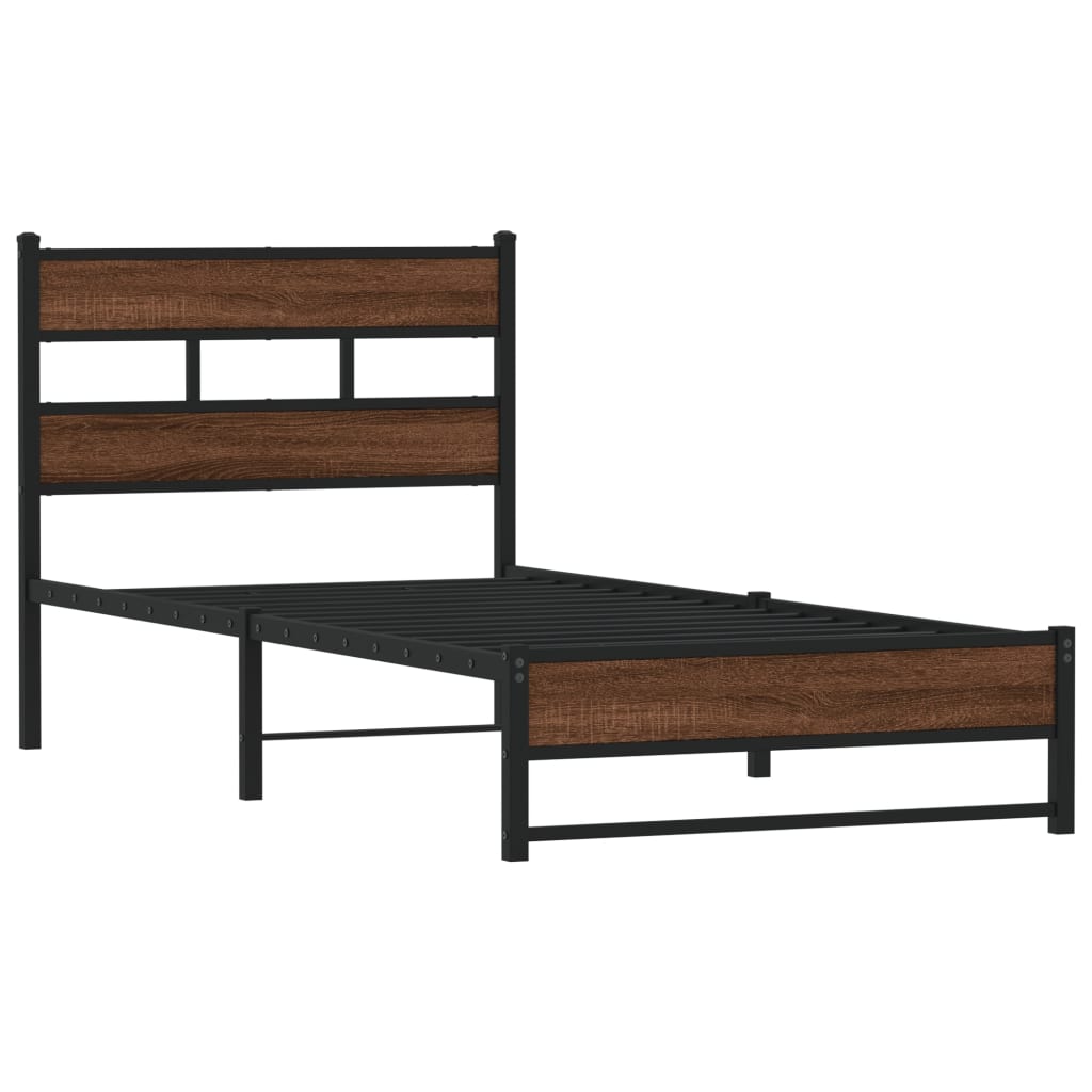Sengeramme i metall uten madrass brun eik 107x203 cm
