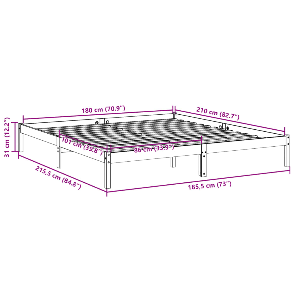 Ekstra lang sengeramme uten madrass 180x210 cm heltre furu