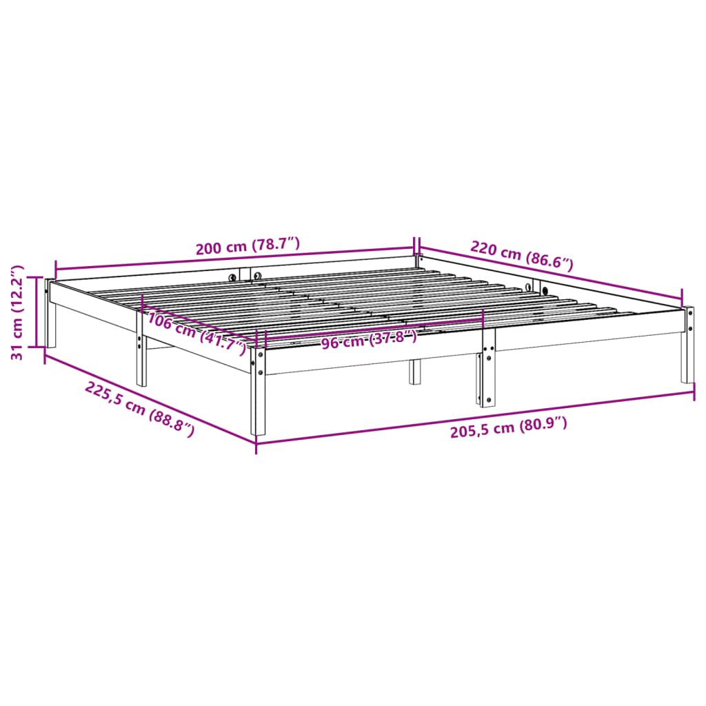 Ekstra lang sengeramme uten madrass 200x220 cm heltre furu