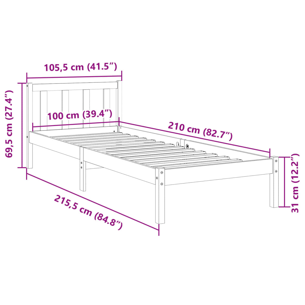 Ekstra lang sengeramme uten madrass 100x210 cm heltre furu