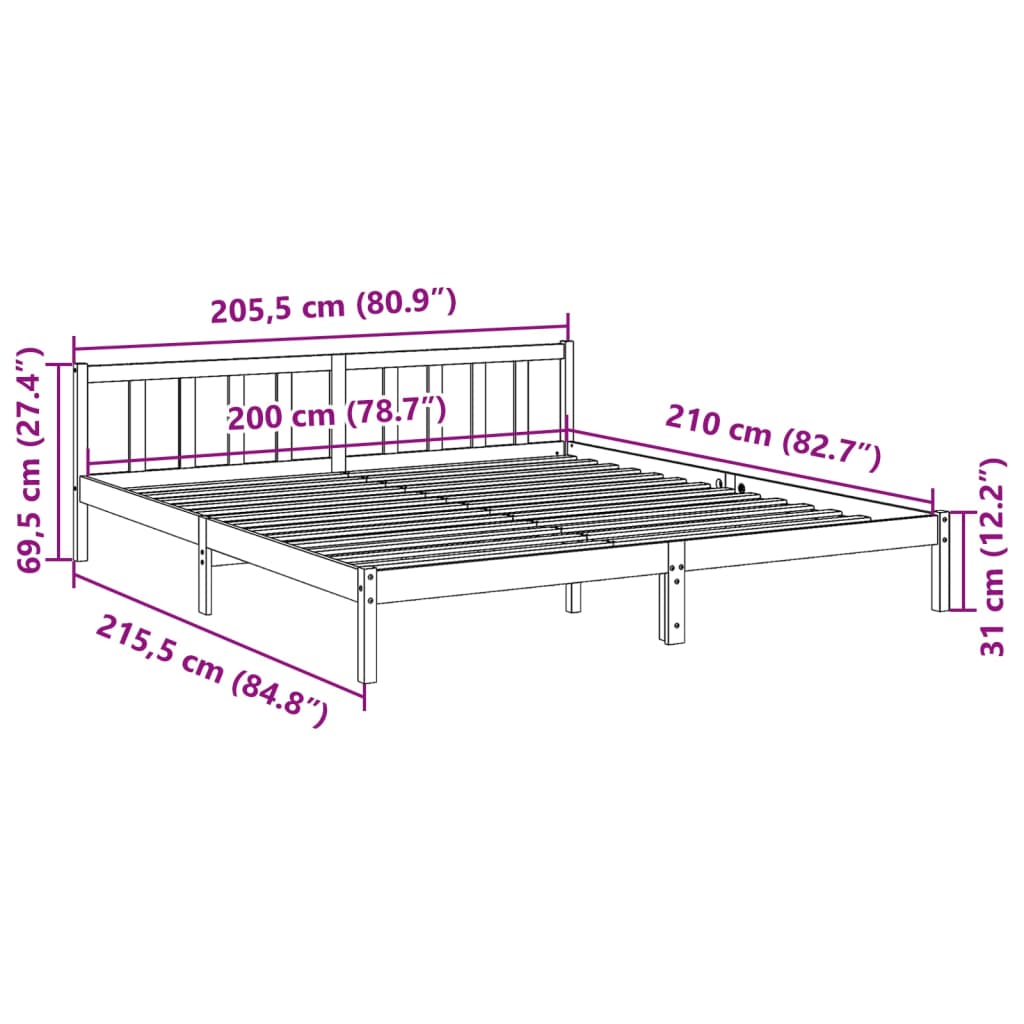 Ekstra lang sengeramme uten madrass 200x210 cm heltre furu