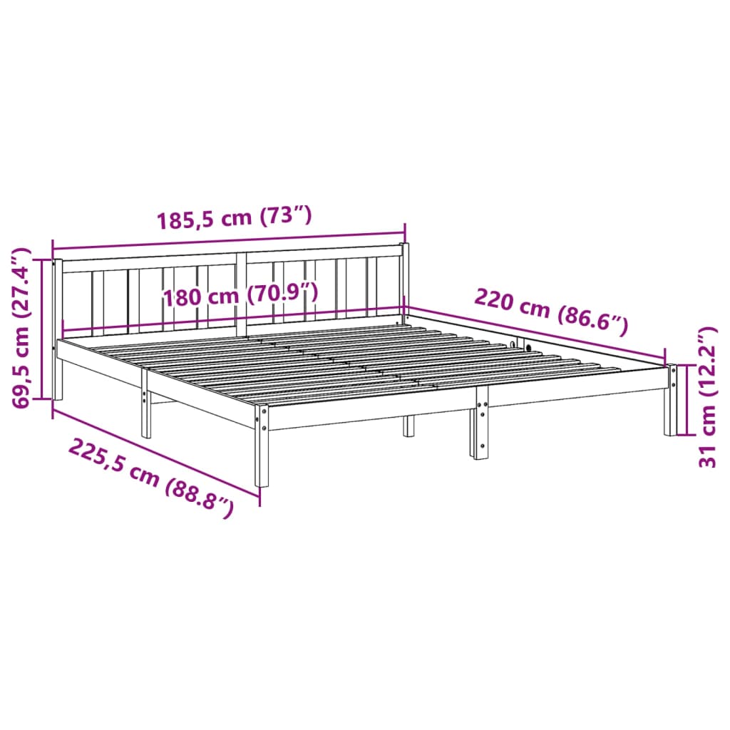 Ekstra lang sengeramme uten madrass 180x220 cm heltre furu