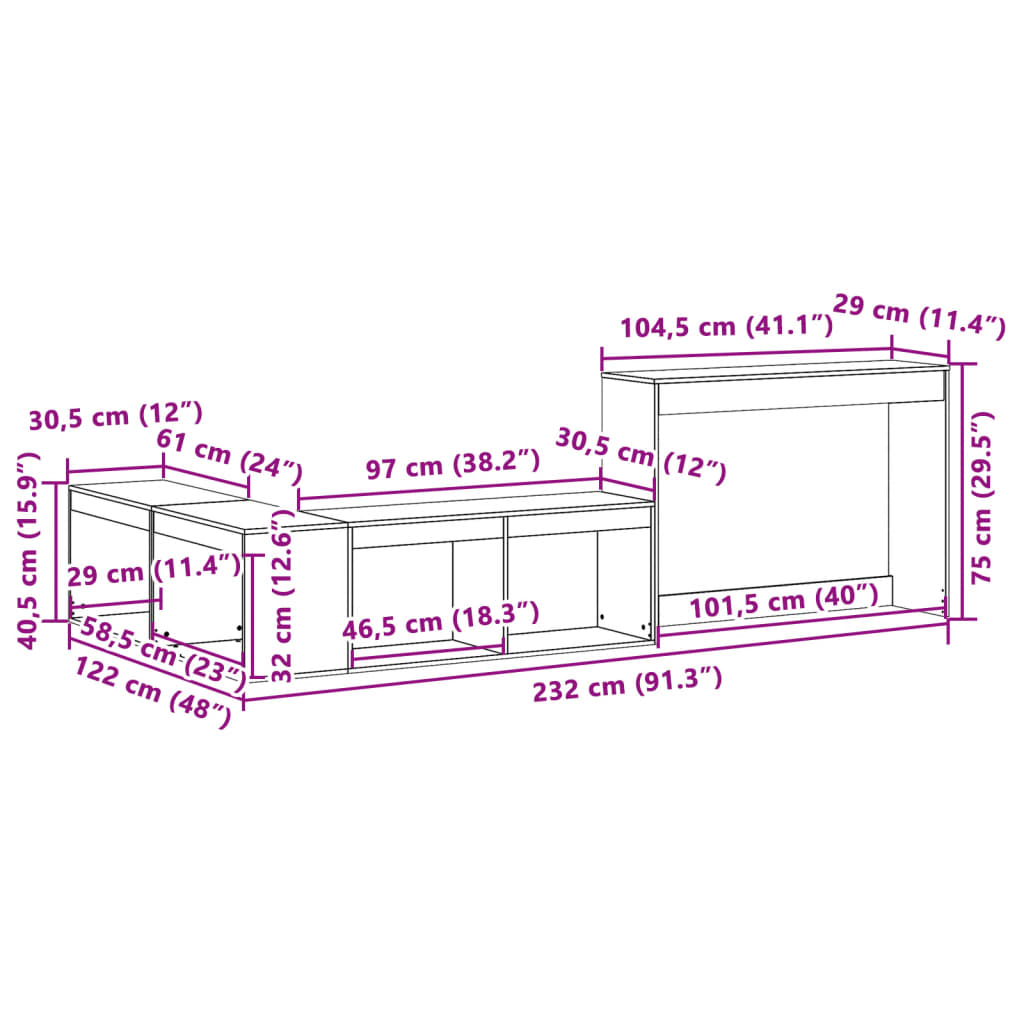 Nattbord med skrivebord hvit 232x122x75 cm heltre furu