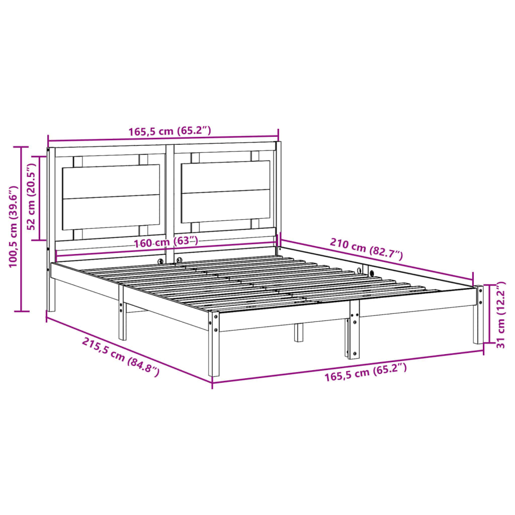 Ekstra lang sengeramme uten madrass hvit 160x210 cm heltre