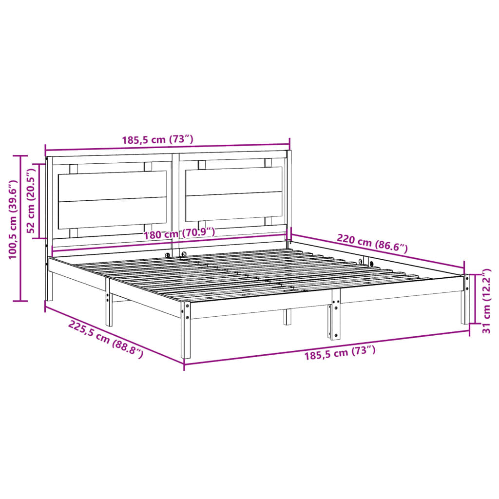Ekstra lang sengeramme uten madrass 180x220 cm heltre