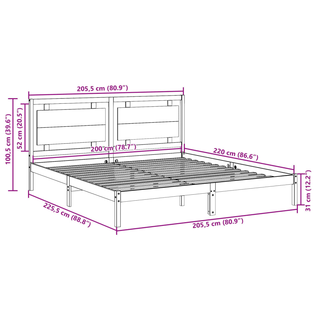 Ekstra lang sengeramme uten madrass 200x220 cm heltre