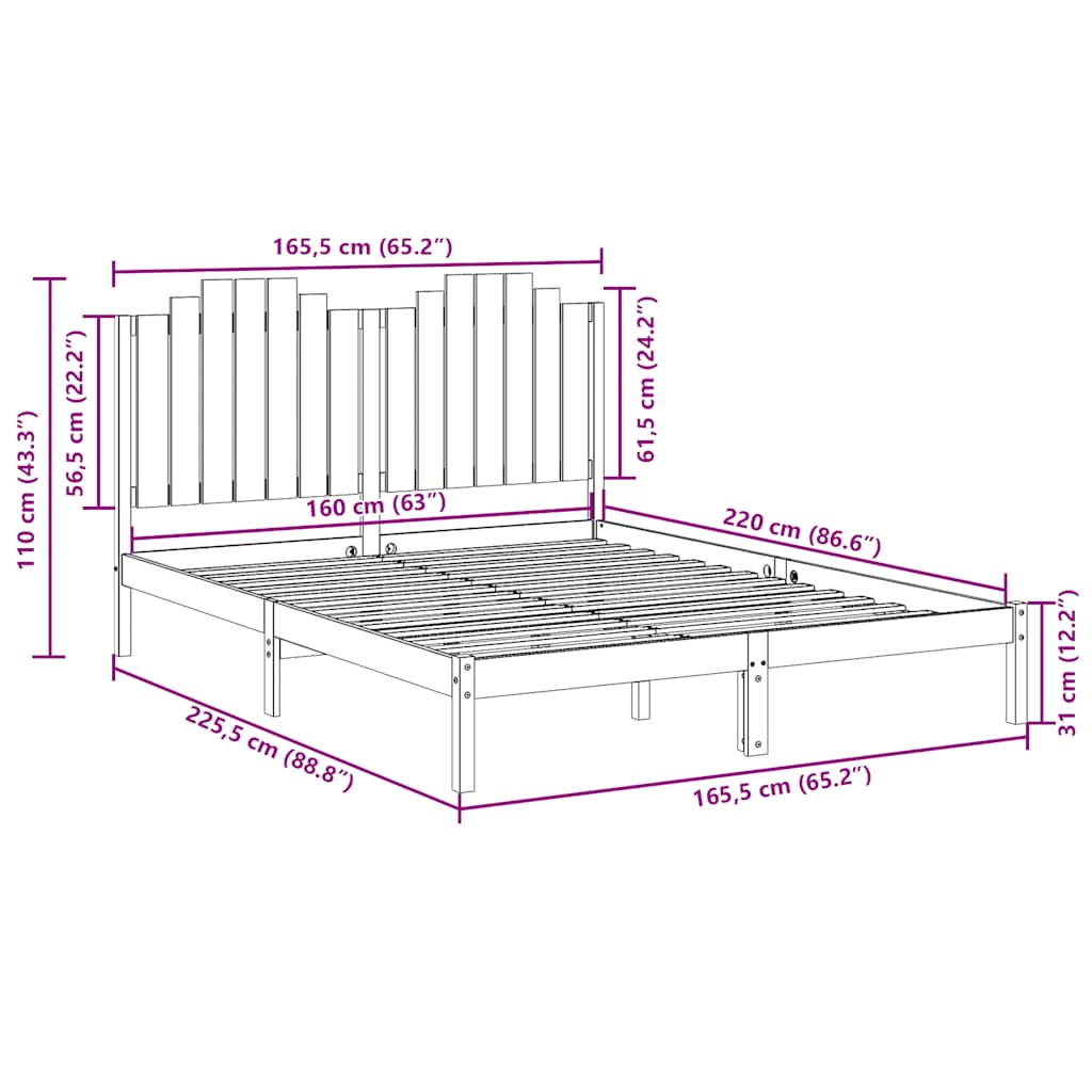 Ekstra lang sengeramme uten madrass 160x220 cm heltre