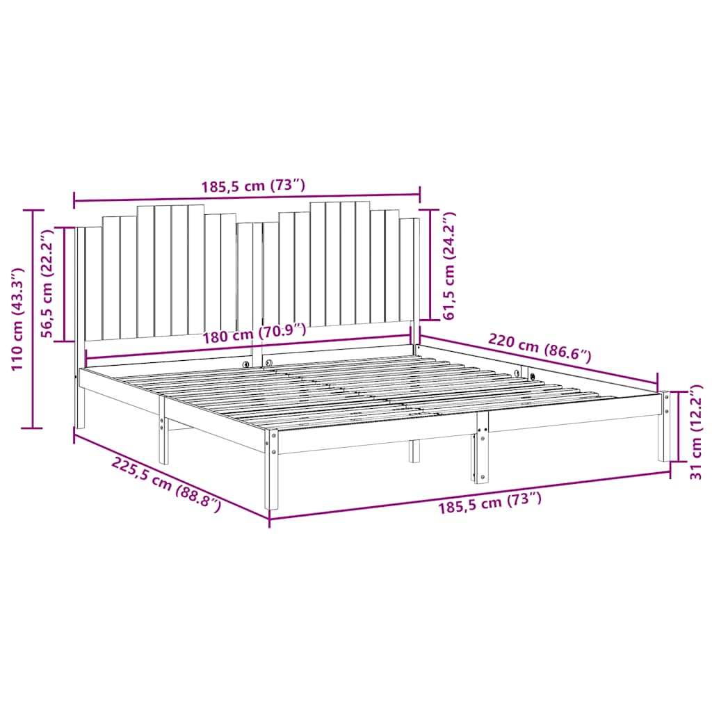 Ekstra lang sengeramme uten madrass 180x220 cm heltre