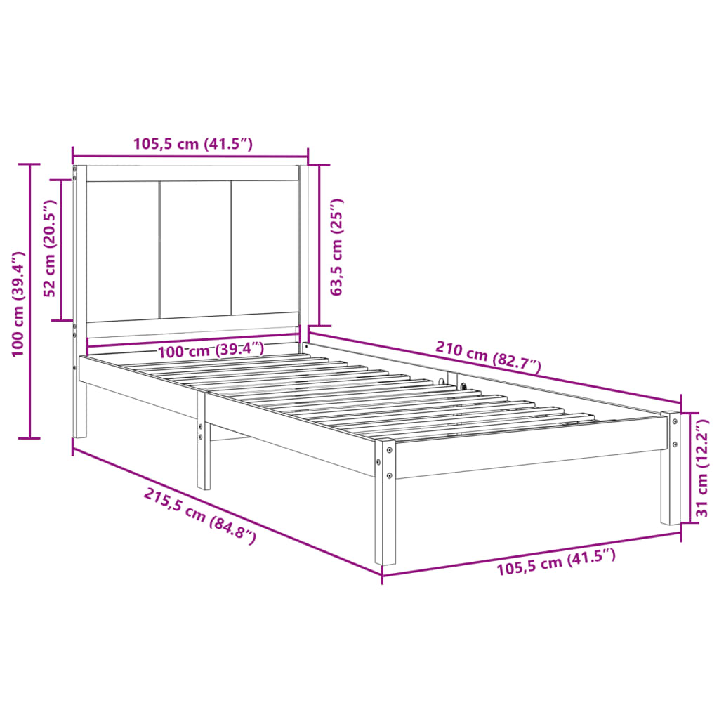 Ekstra lang sengeramme uten madrass 100x210 cm heltre