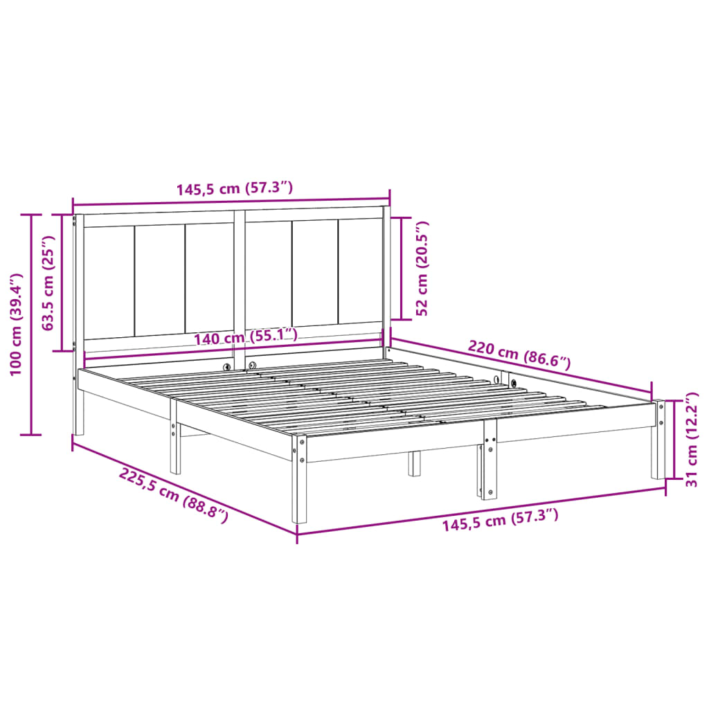 Ekstra lang sengeramme uten madrass 140x220 cm heltre
