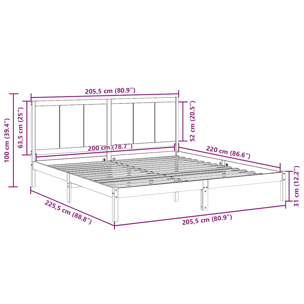 Ekstra lang sengeramme uten madrass 200x220 cm heltre