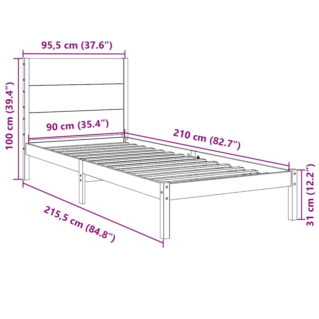 Ekstra lang sengeramme uten madrass 90x210 cm heltre