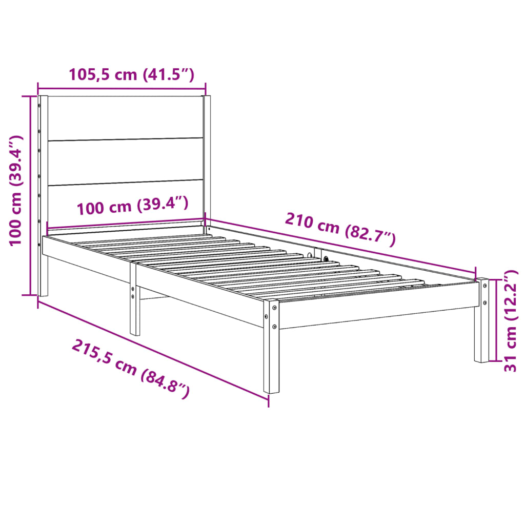 Ekstra lang sengeramme uten madrass 100x210 cm heltre