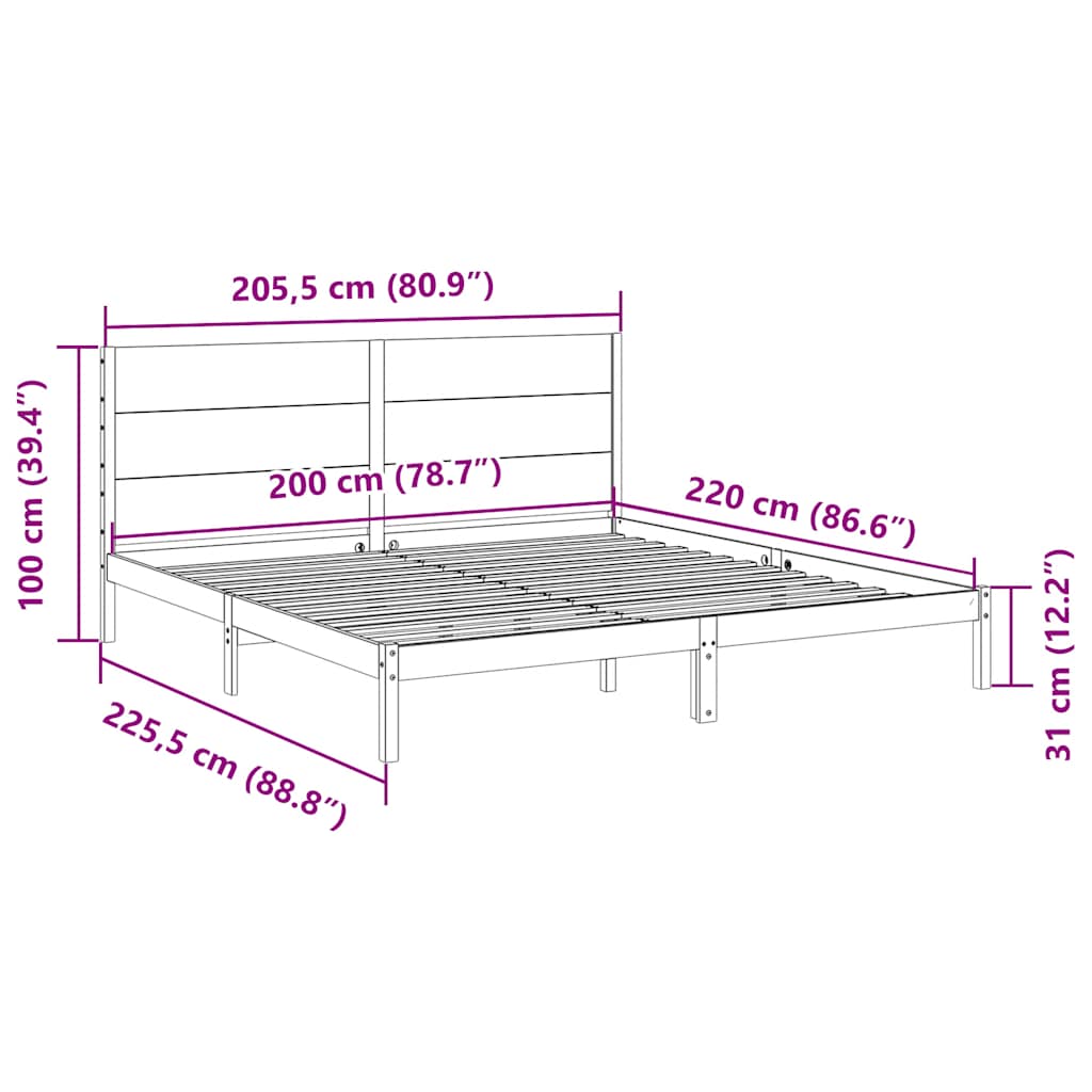Ekstra lang sengeramme uten madrass 200x220 cm heltre