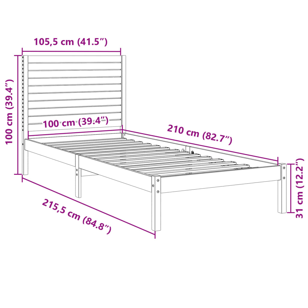 Ekstra lang sengeramme uten madrass 100x210 cm heltre