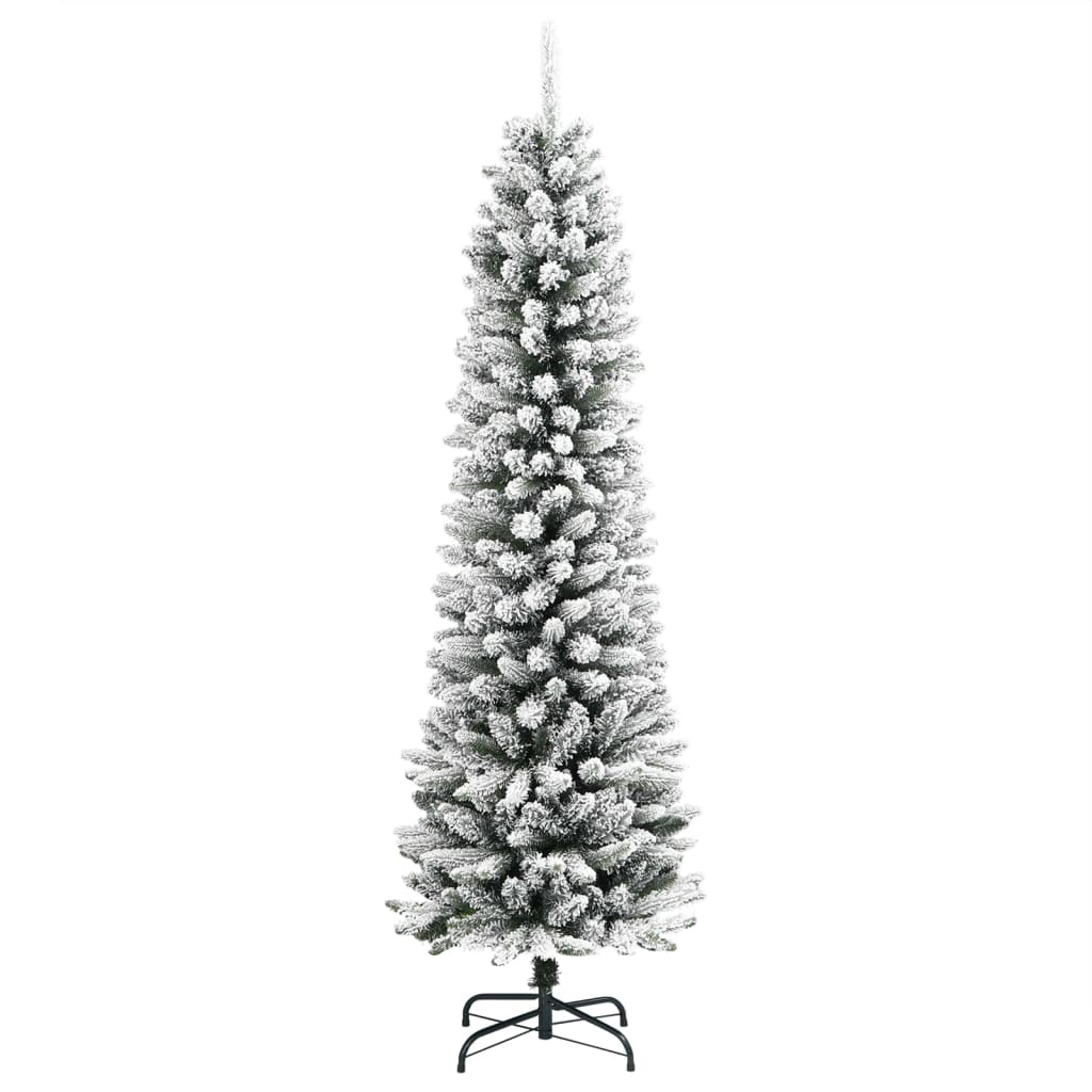 Slankt kunstig juletre med flokket snø 150 cm PVC og PE