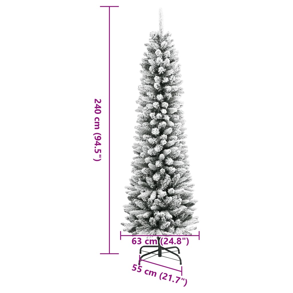 Slankt kunstig juletre med flokket snø 240 cm PVC og PE