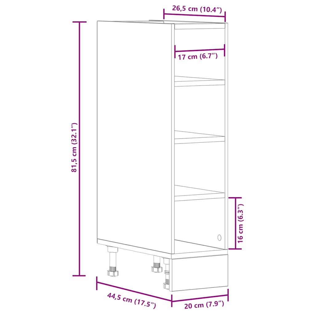 Bunnskap "Riga" sonoma eik 20x44,5x81,5 cm konstruert tre