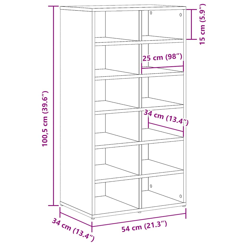 Skohylle artisan eik 54x34x100,5 cm konstruert tre