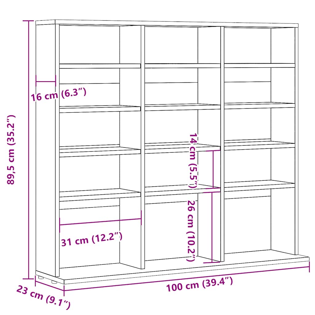 CD-skap artisan eik 100x23x89,5 cm konstruert tre