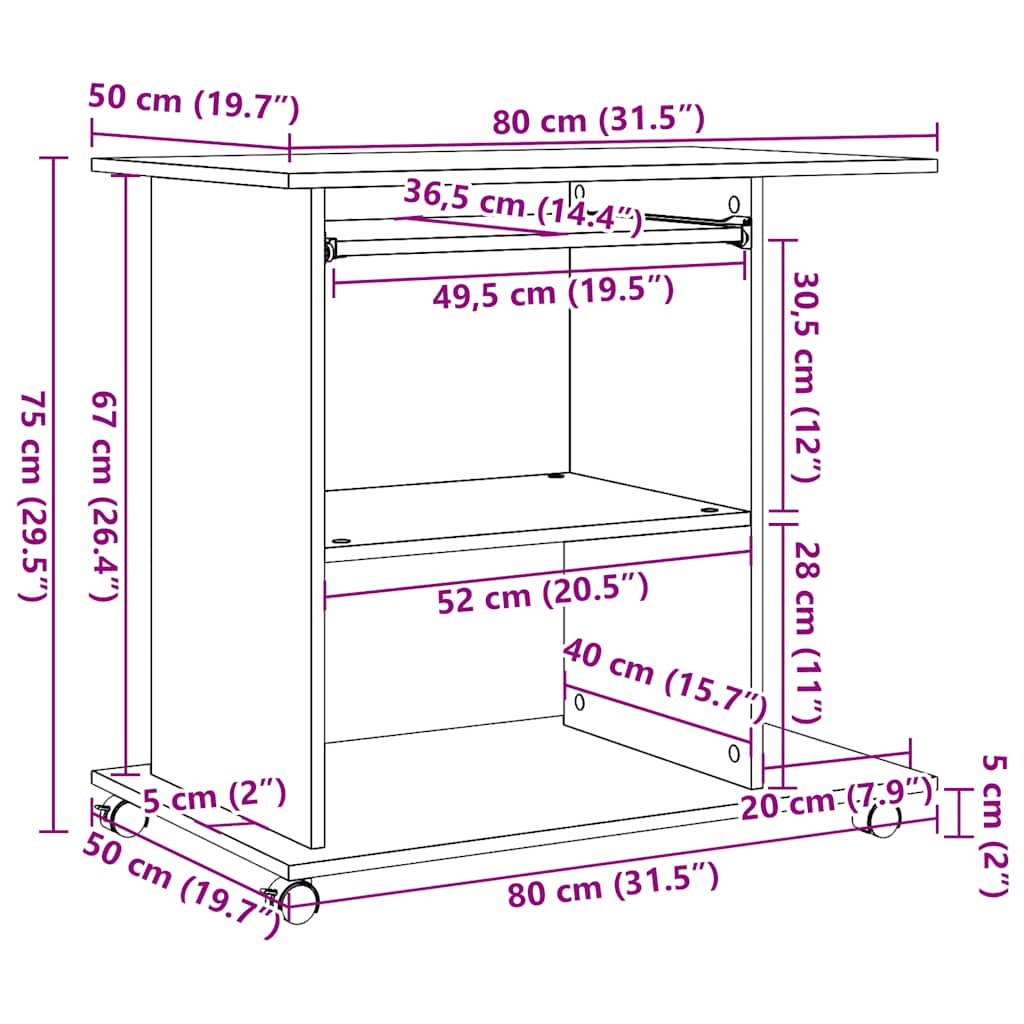 Databord artisan eik 80x50x75 cm konstruert tre
