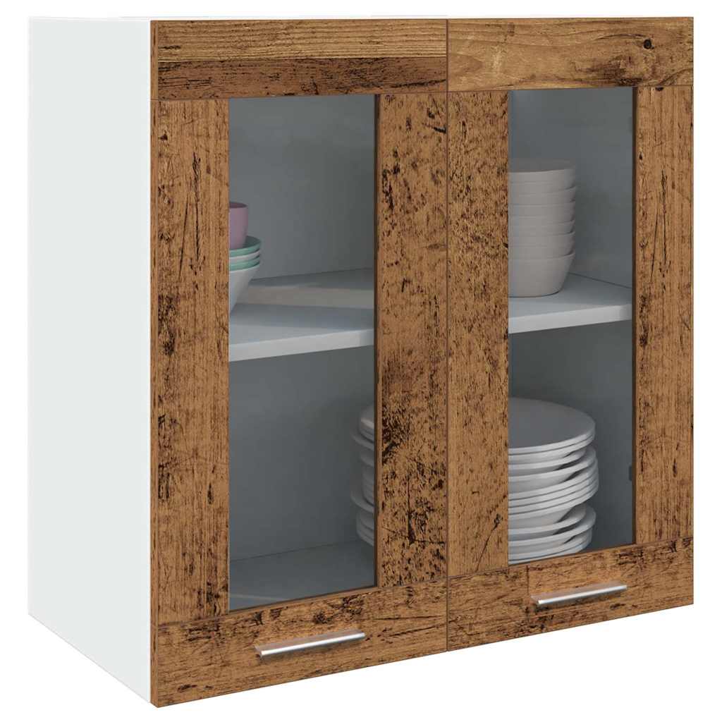 Kjøkken veggskap med glassdør gammelt tre 60x31x60 cm