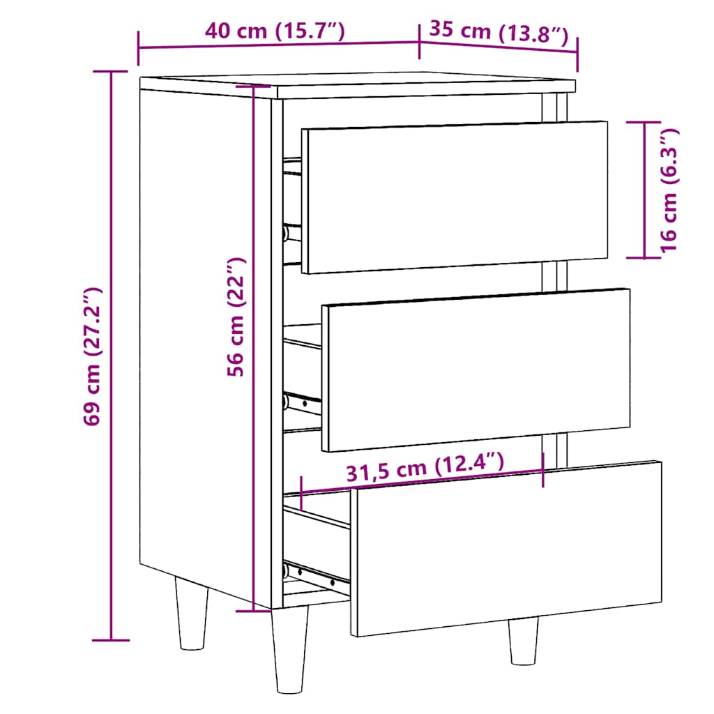 Nattbord artisan eik 40x35x69 cm konstruert tre