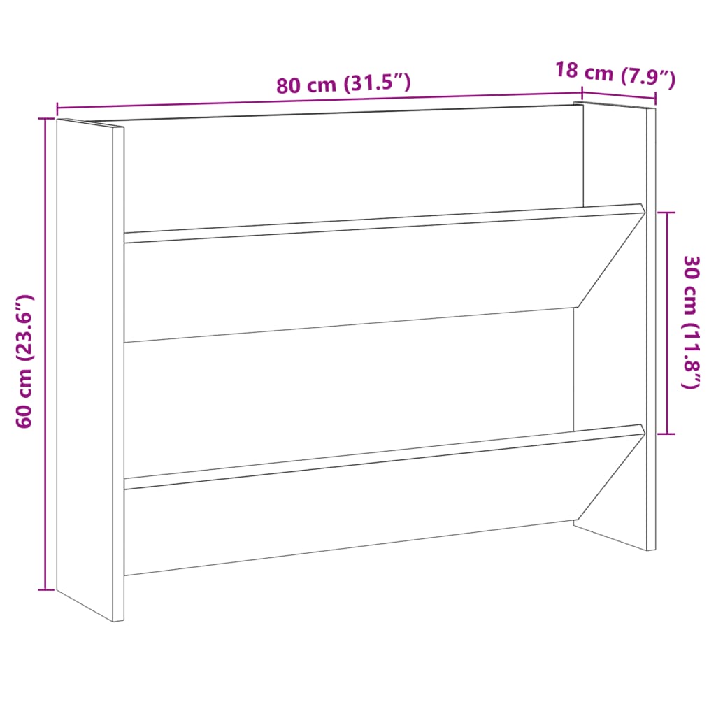 Veggmontert skohylle gammelt tre 80x18x60 cm konstruert tre