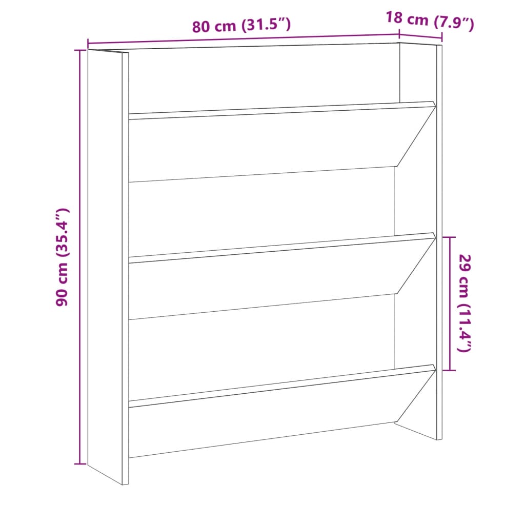 Veggmontert skohylle artisan eik 80x18x90 cm konstruert tre