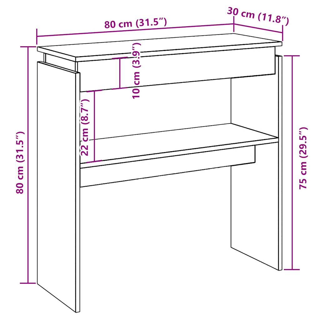 Konsollbord artisan eik 80x30x80 cm konstruert tre