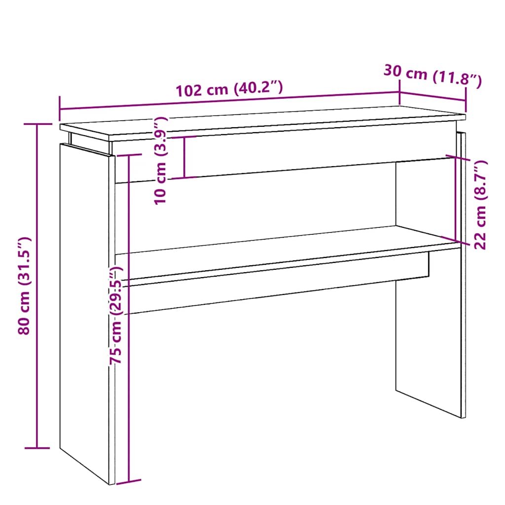 Konsollbord gammelt tre 80x30x102 cm konstruert tre